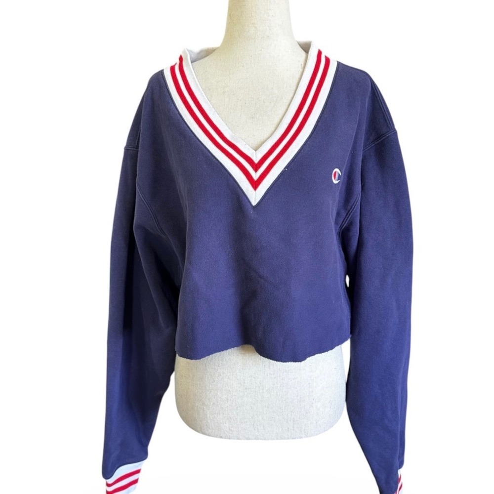 Vintage Champion Reverse Weave Blue Cropped Sweatshirt Varsity Medium Y2K | 0220